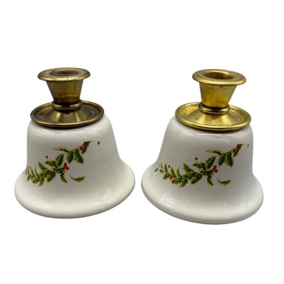 Teleflora Vintage Christmas Holly & Berry Candle Holders Set Of 2 READ - Picture 1 of 9